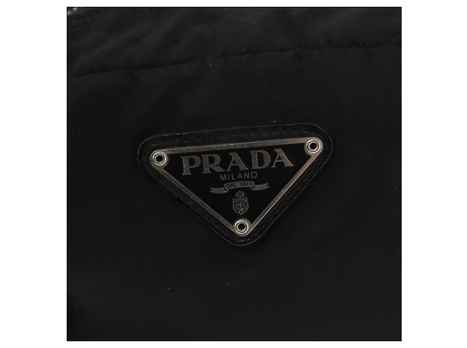 Pochette Prada in nylon e pelle nera Auth bs31960 Nero - vista 17