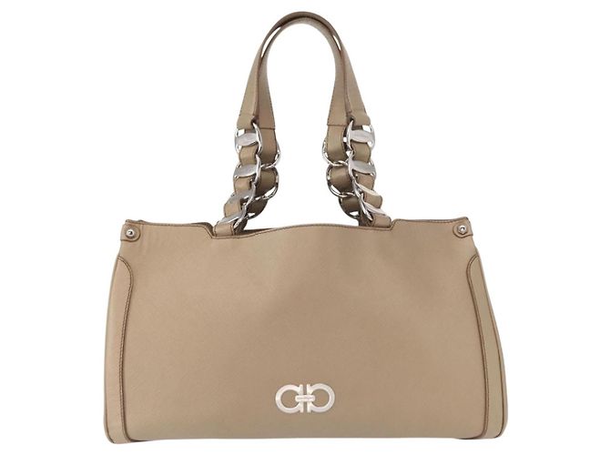 Borsa tote in pelle beige argento Salvatore Ferragamo Auth ka939 - vista 13