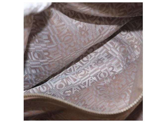 Borsa tote in pelle beige argento Salvatore Ferragamo Auth ka939 - vista 24