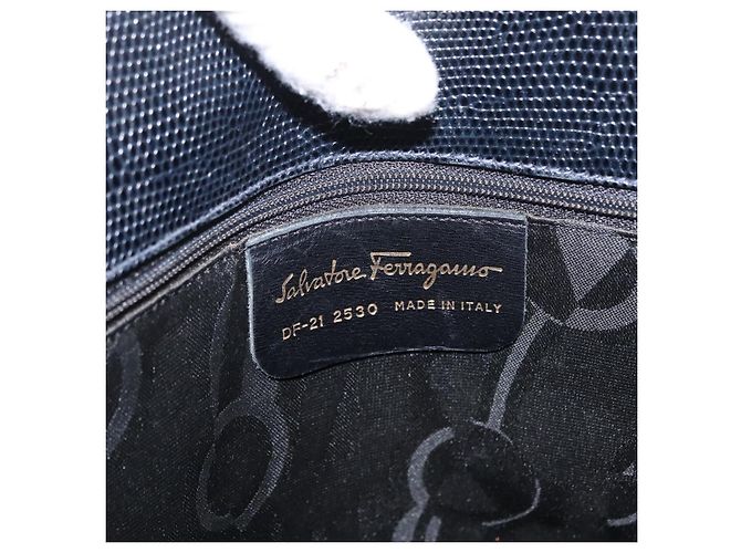 Borsa Tote Vala in pelle blu navy e oro Auth BA8751 di Salvatore Ferragamo D'oro - vista 12