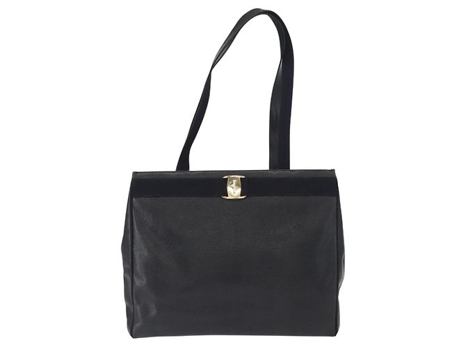Borsa Tote Vala in pelle blu navy e oro Auth BA8751 di Salvatore Ferragamo D'oro - vista 13