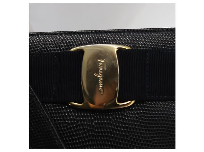 Borsa Tote Vala in pelle blu navy e oro Auth BA8751 di Salvatore Ferragamo D'oro - vista 17