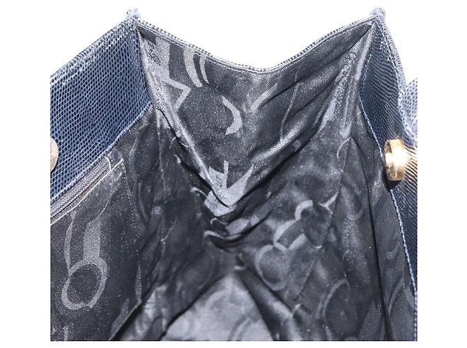 Borsa Tote Vala in pelle blu navy e oro Auth BA8751 di Salvatore Ferragamo D'oro - vista 18