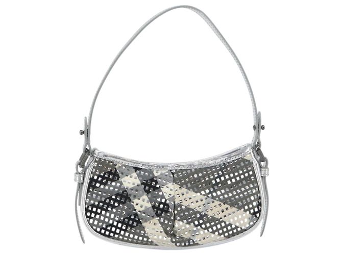 Borsa a Spalla Burberry Nova Check PVC Argento Auth 156475 - vista 2