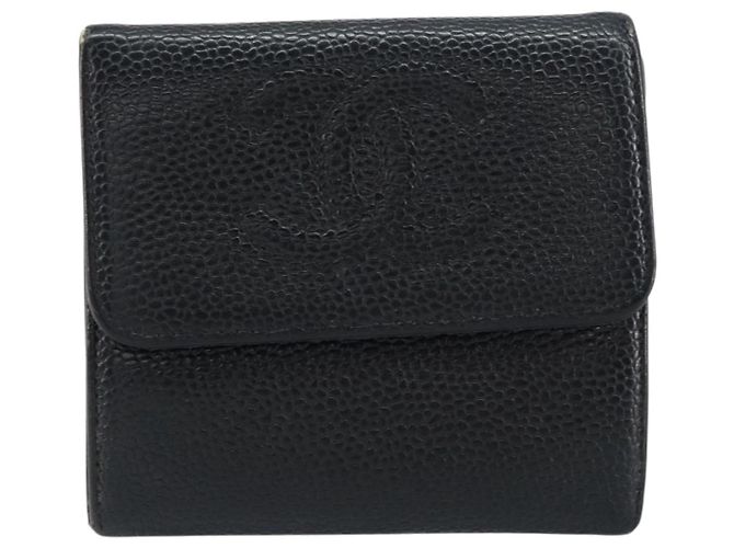 Portefeuille CHANEL en cuir caviar noir avec CC doré Auth fm4996 - vue 13