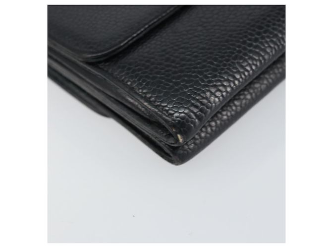 Portefeuille CHANEL en cuir caviar noir avec CC doré Auth fm4996 - vue 14