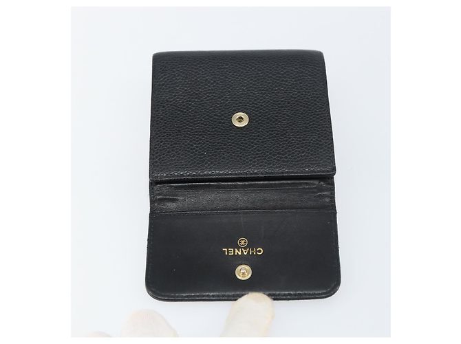 Portefeuille CHANEL en cuir caviar noir avec CC doré Auth fm4996 - vue 18
