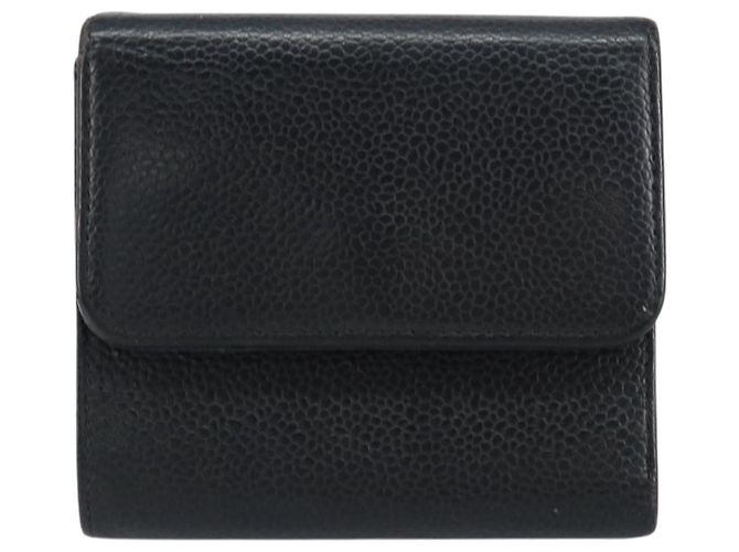 Portefeuille CHANEL en cuir caviar noir avec CC doré Auth fm4996 - vue 2