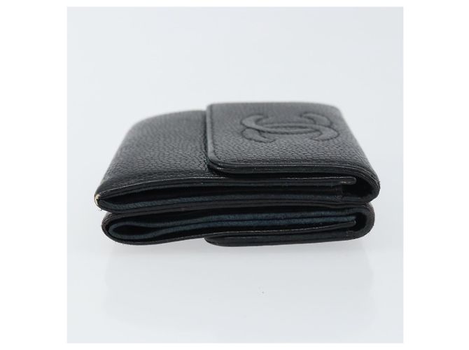 Portefeuille CHANEL en cuir caviar noir avec CC doré Auth fm4996 - vue 3