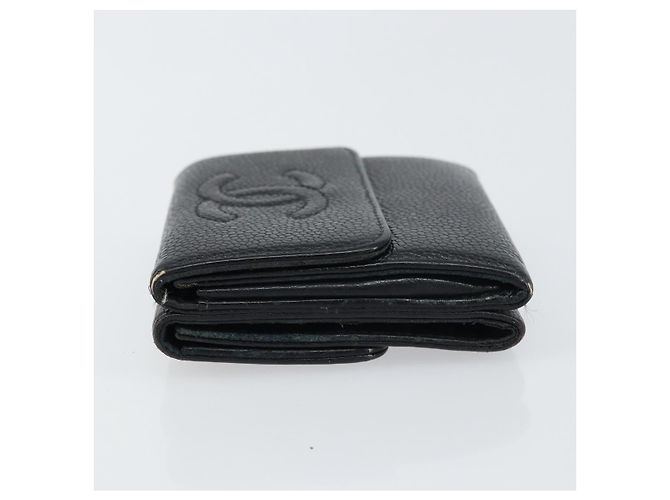 Portefeuille CHANEL en cuir caviar noir avec CC doré Auth fm4996 - vue 4