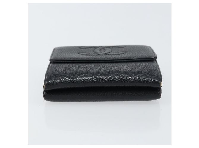 Portefeuille CHANEL en cuir caviar noir avec CC doré Auth fm4996 - vue 6