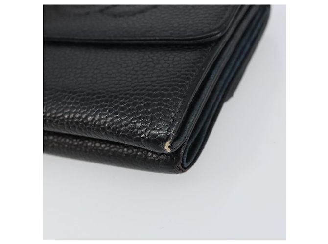 Portefeuille CHANEL en cuir caviar noir avec CC doré Auth fm4996 - vue 7