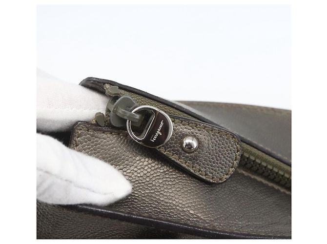 Borsa a mano in pelle Gancini Salvatore Ferragamo Argento Auth BA9175 - vista 17