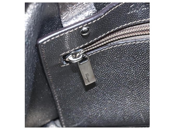 Borsa a mano in pelle Gancini Salvatore Ferragamo Argento Auth BA9175 - vista 19