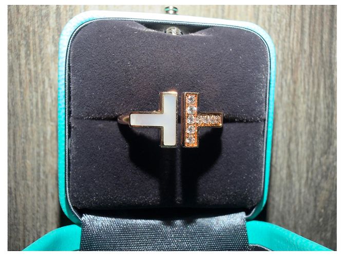 Tiffany & Co Tiffany T Ring aus Roségold mit Diamanten und Perlmutt Größe 52 Bronze - Ansicht 6