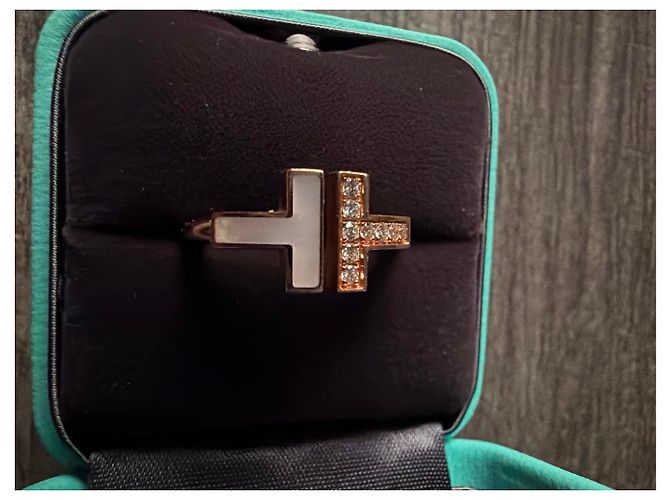 Tiffany & Co Tiffany T Ring aus Roségold mit Diamanten und Perlmutt Größe 52 Bronze - Ansicht 7