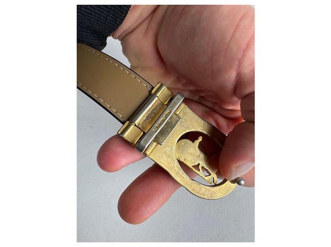 Céline Schwarzer Gürtel mit Vintage Celine Paris Wagenlogo - Ansicht 3