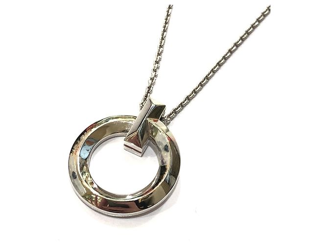 Tiffany T Tiffany & Co. 18K Gold T-One Circle Pendant Chain Necklace Silvery - view 2