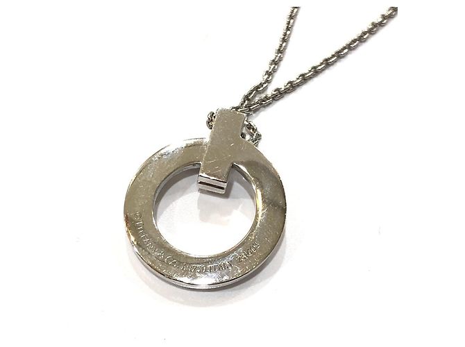 Tiffany T Tiffany & Co. 18K Gold T-One Circle Pendant Chain Necklace Silvery - view 6