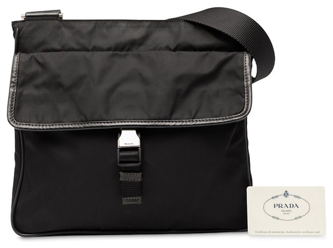 Prada Borsa a Tracolla Nera in Tessuto con Zip Nero - vista 7