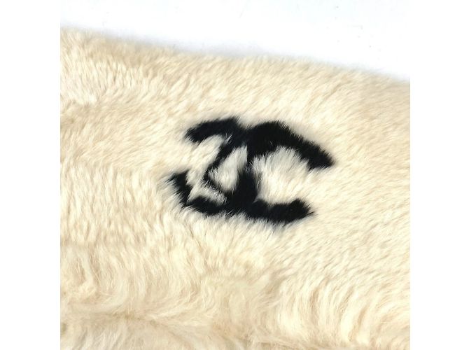 Bracciale in pelliccia con logo CC Coco vintage di Chanel Nero Bianco Giallo - vista 3