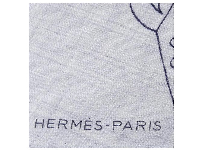 Xale de seda e cashmere azul e branco Hermès - vista 4