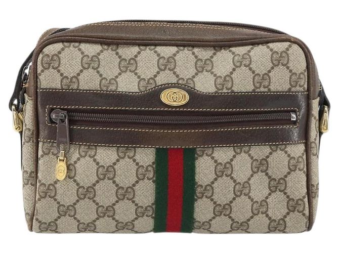 Gucci Borsa GG Supreme Web Sherry Line in PVC beige e oro 010 378 Auth ep12276 D'oro - vista 13