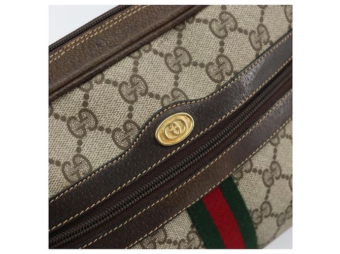 Gucci Borsa GG Supreme Web Sherry Line in PVC beige e oro 010 378 Auth ep12276 D'oro - vista 17