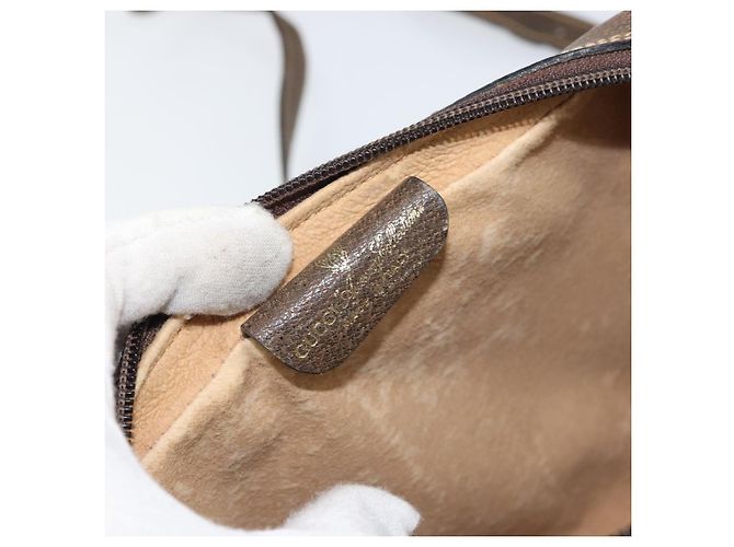 Gucci Borsa GG Supreme Web Sherry Line in PVC beige e oro 010 378 Auth ep12276 D'oro - vista 18