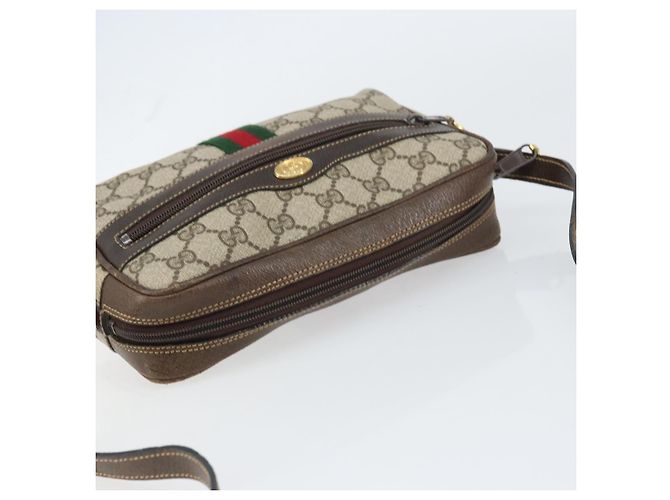 Gucci Borsa GG Supreme Web Sherry Line in PVC beige e oro 010 378 Auth ep12276 D'oro - vista 6