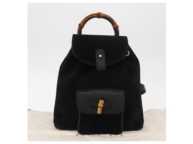 Sac à dos en daim Gucci Bamboo Noir Or 003 1956 0030 Auth 155694 - vue 12