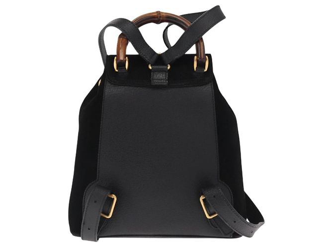 Sac à dos en daim Gucci Bamboo Noir Or 003 1956 0030 Auth 155694 - vue 2
