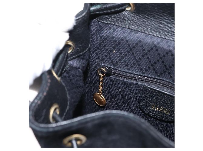 Sac à dos en daim Gucci Bamboo Noir Or 003 1956 0030 Auth 155694 - vue 26