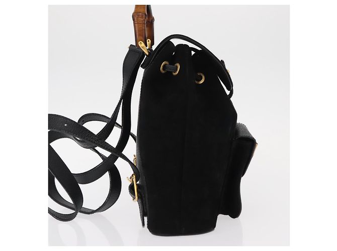 Sac à dos en daim Gucci Bamboo Noir Or 003 1956 0030 Auth 155694 - vue 4