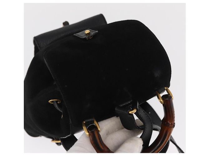 Sac à dos en daim Gucci Bamboo Noir Or 003 1956 0030 Auth 155694 - vue 6