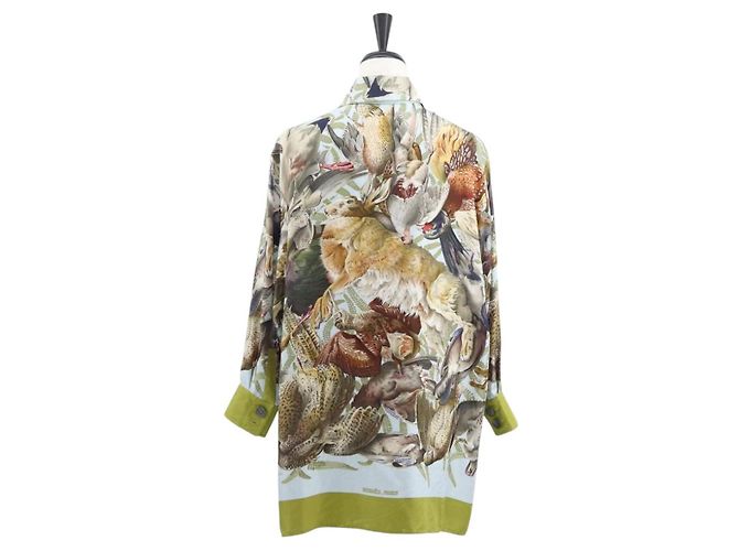 Hermès Camiseta de manga larga HERMES de seda ""H de LINARES"" verde Auth am9718 - vista 2