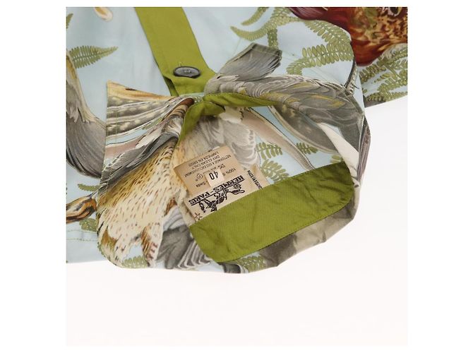 Hermès Camiseta de manga larga HERMES de seda ""H de LINARES"" verde Auth am9718 - vista 5