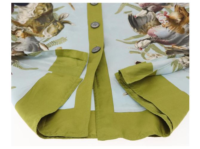 Hermès Camiseta de manga larga HERMES de seda ""H de LINARES"" verde Auth am9718 - vista 8