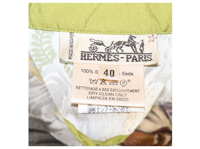 Hermès Camiseta de manga larga HERMES de seda ""H de LINARES"" verde Auth am9718 - vista 9