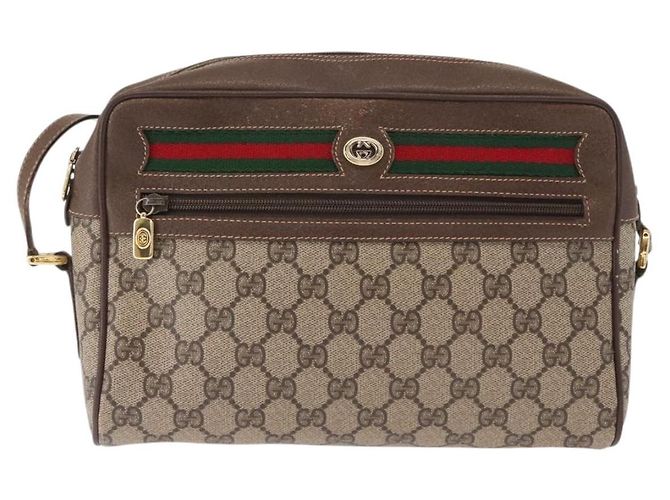 Borsa Gucci GG Supreme Web Sherry Line in PVC beige e oro 56 02 088 Auth ep12231 D'oro - vista 13