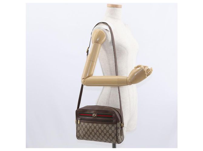 Borsa Gucci GG Supreme Web Sherry Line in PVC beige e oro 56 02 088 Auth ep12231 D'oro - vista 23