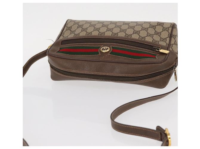 Borsa Gucci GG Supreme Web Sherry Line in PVC beige e oro 56 02 088 Auth ep12231 D'oro - vista 6