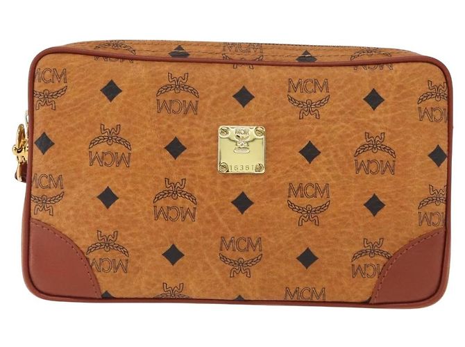 MCM Logogram Vicetos Clutch Bag de Cuero PVC Marrón Dorado Auth 148568V - vista 13