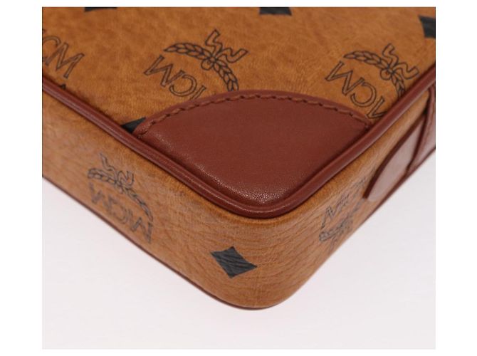 MCM Logogram Vicetos Clutch Bag de Cuero PVC Marrón Dorado Auth 148568V - vista 14