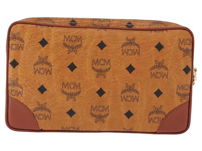 MCM Logogram Vicetos Clutch Bag de Cuero PVC Marrón Dorado Auth 148568V - vista 2
