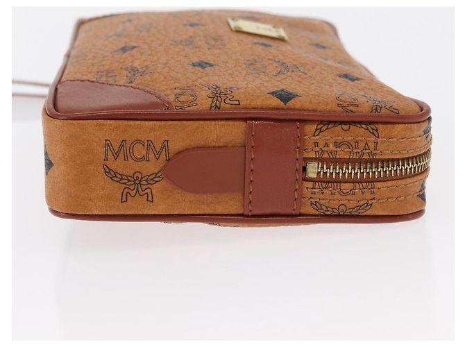 MCM Logogram Vicetos Clutch Bag de Cuero PVC Marrón Dorado Auth 148568V - vista 3