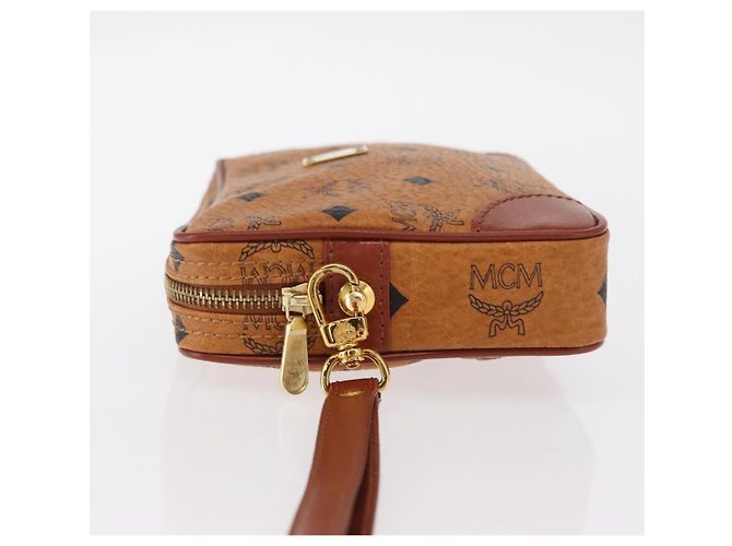 MCM Logogram Vicetos Clutch Bag de Cuero PVC Marrón Dorado Auth 148568V - vista 4