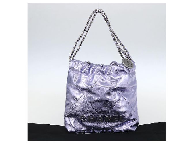CHANEL Catena Chanel 22 Mini Borsa a Mano Pelle 2in1 Viola CC Auth 158680SM Porpora - vista 12