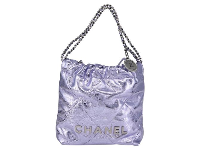 CHANEL Catena Chanel 22 Mini Borsa a Mano Pelle 2in1 Viola CC Auth 158680SM Porpora - vista 13