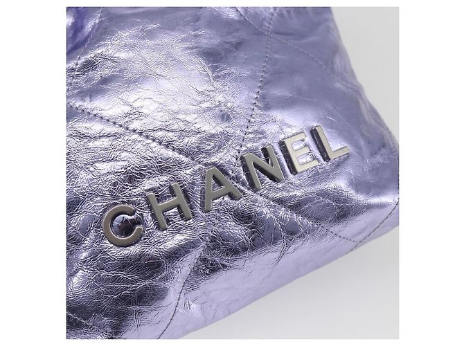 CHANEL Catena Chanel 22 Mini Borsa a Mano Pelle 2in1 Viola CC Auth 158680SM Porpora - vista 19